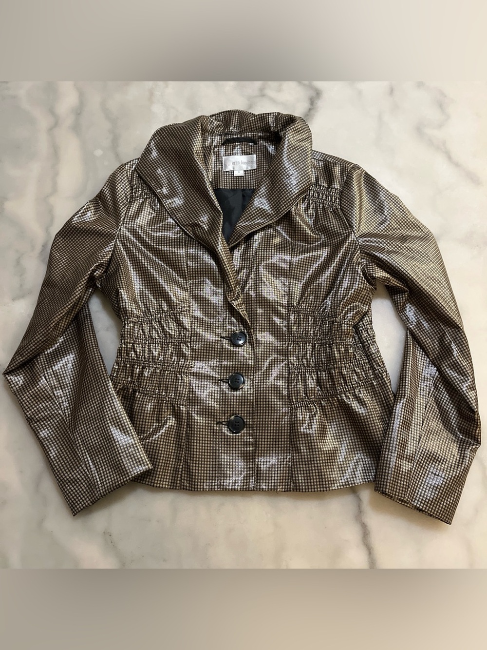 erin london Metallic Brown Shimmer Gathered-Waist Jacket